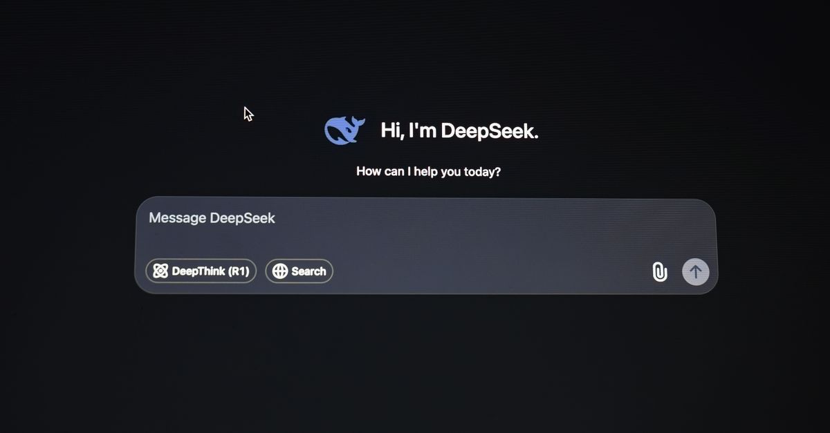 Image displaying DeepSeek AI interface for messaging and search functionality.
