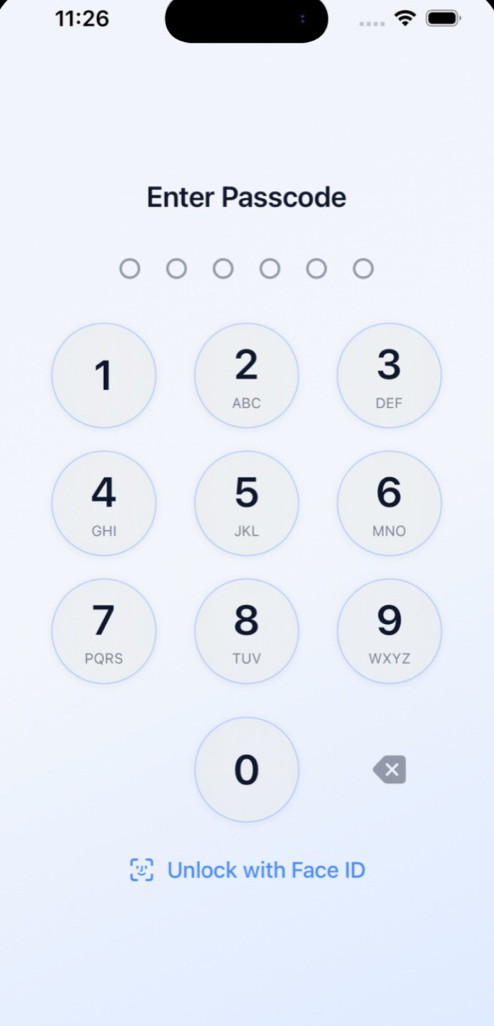 The PIN lock screen of Secure Folder on iPhone with an Unlock with Face ID option — a separate passcode from the phone's own